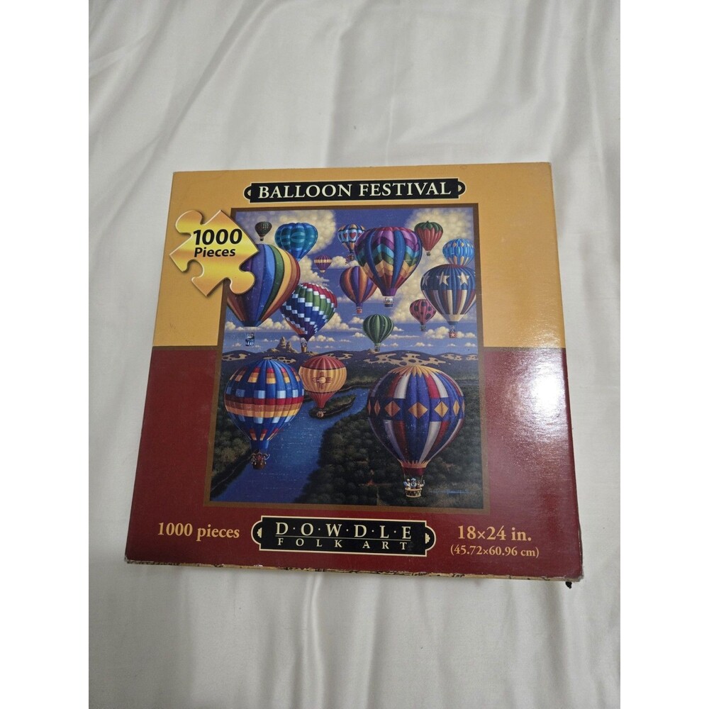 Dowdle Folk Art Balloon Festival 1000 Piece Jigsaw Puzzle 18x24 Complete